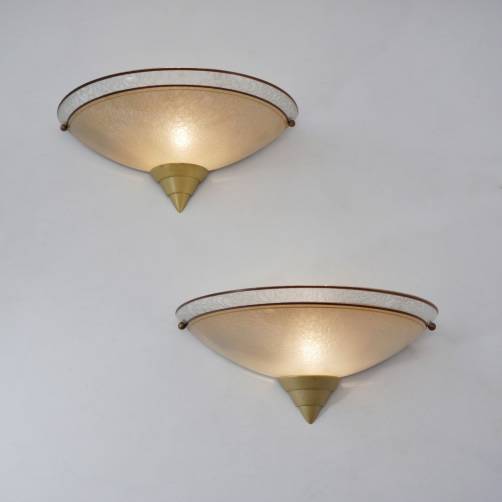 Art Deco demilune sconces/wall lights by Berry`s London, glass, a pair, 1930`s ca, English
